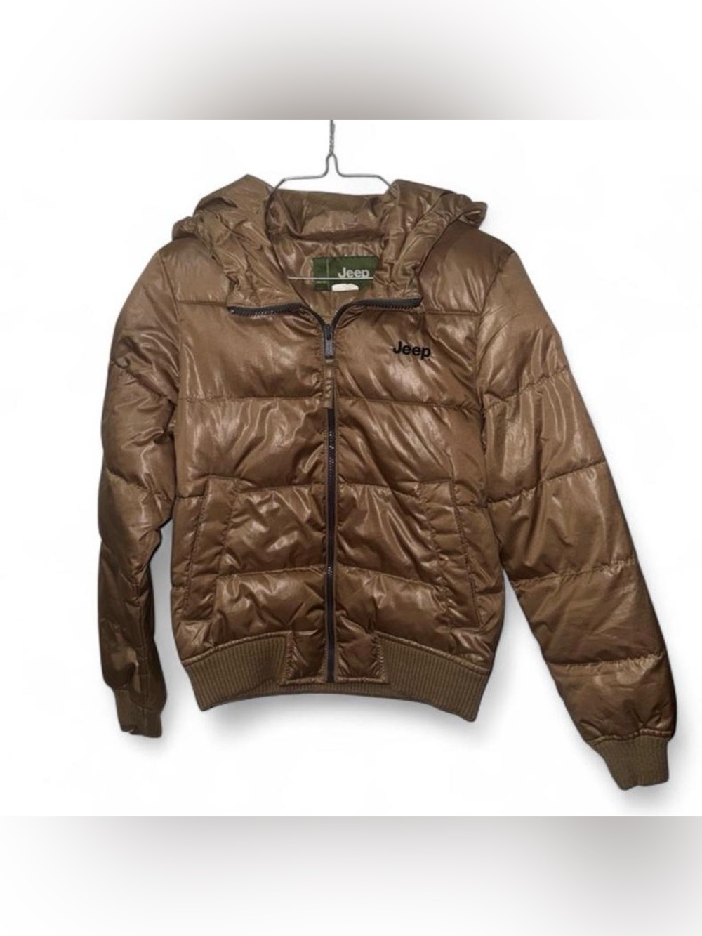 Jeep Quilted Hooded Puffer Jacket in Brown/bronze